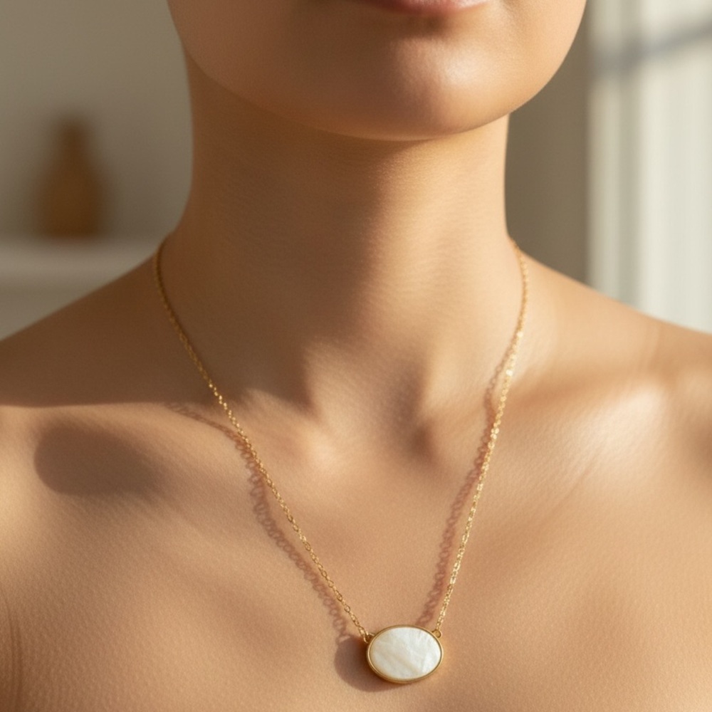 Gold Chain Necklace with White Mother-of-Pearl Pendant